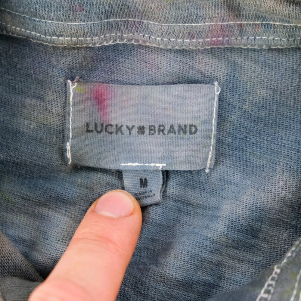 True Custom Lucky Brand Sweater Button Down Shirt Fire Theme Sz. M L/S Tie Dye - Picture 3 of 5